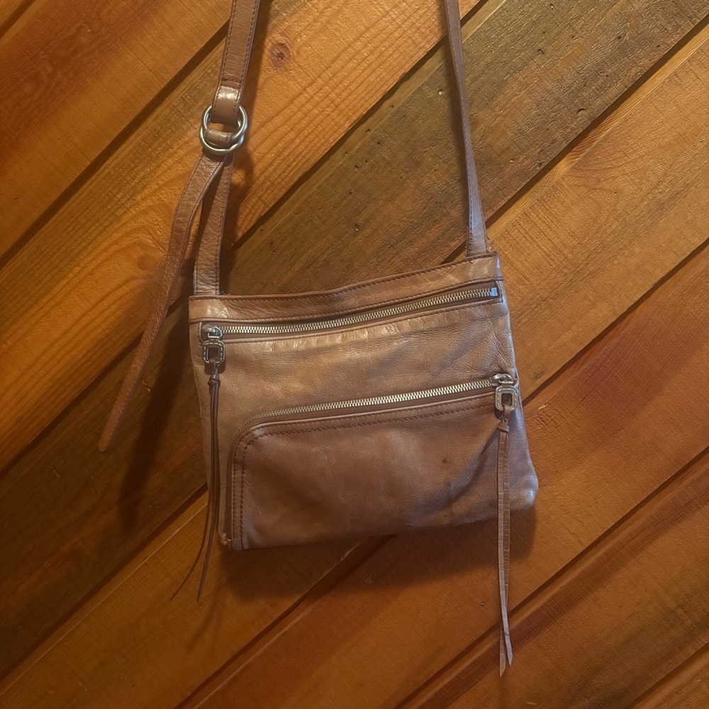 HOBO Brown Leather Crossbody Bag with Silver Accents